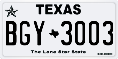 TX license plate BGY3003