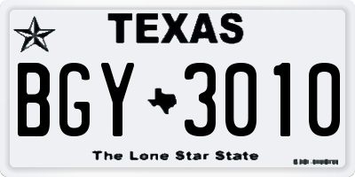 TX license plate BGY3010