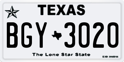 TX license plate BGY3020