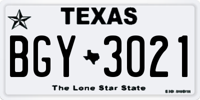 TX license plate BGY3021