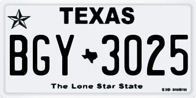 TX license plate BGY3025