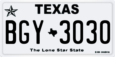 TX license plate BGY3030