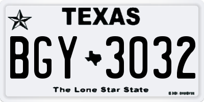 TX license plate BGY3032