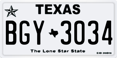 TX license plate BGY3034