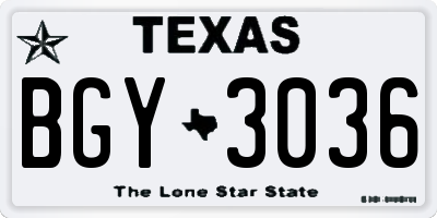 TX license plate BGY3036