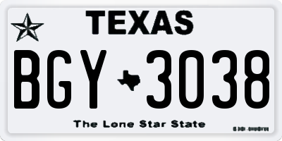 TX license plate BGY3038