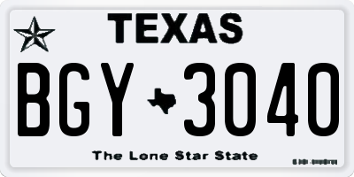 TX license plate BGY3040