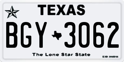 TX license plate BGY3062