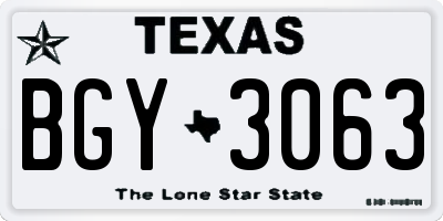 TX license plate BGY3063
