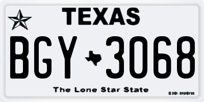 TX license plate BGY3068