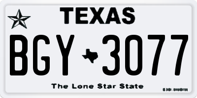 TX license plate BGY3077