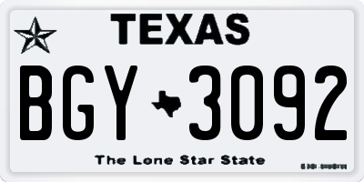 TX license plate BGY3092