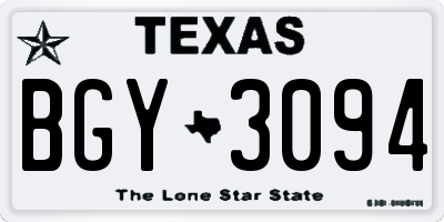 TX license plate BGY3094