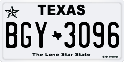 TX license plate BGY3096