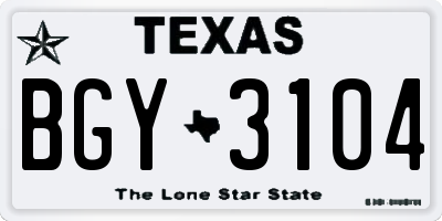 TX license plate BGY3104