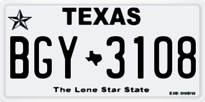 TX license plate BGY3108