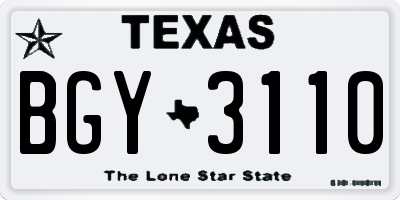 TX license plate BGY3110