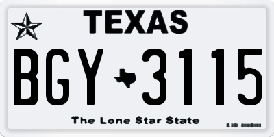 TX license plate BGY3115