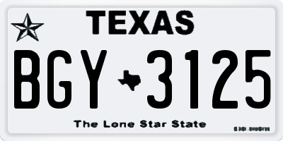TX license plate BGY3125