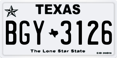 TX license plate BGY3126