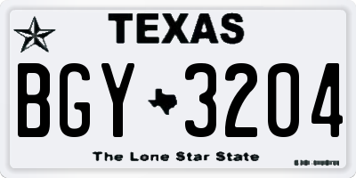 TX license plate BGY3204