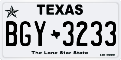 TX license plate BGY3233