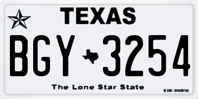 TX license plate BGY3254