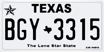 TX license plate BGY3315