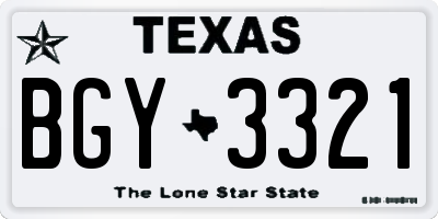 TX license plate BGY3321