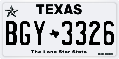 TX license plate BGY3326