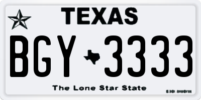 TX license plate BGY3333