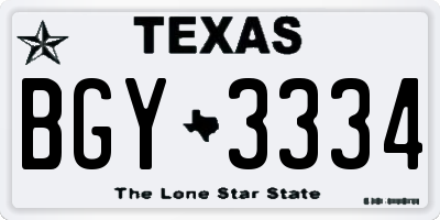 TX license plate BGY3334