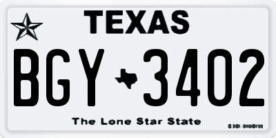 TX license plate BGY3402