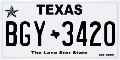 TX license plate BGY3420