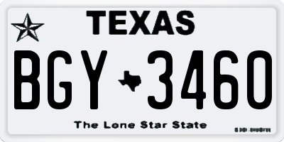 TX license plate BGY3460