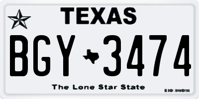 TX license plate BGY3474