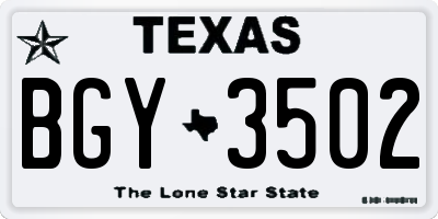 TX license plate BGY3502