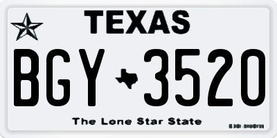 TX license plate BGY3520