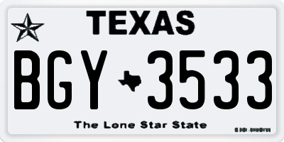 TX license plate BGY3533
