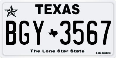 TX license plate BGY3567