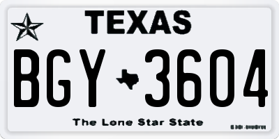 TX license plate BGY3604