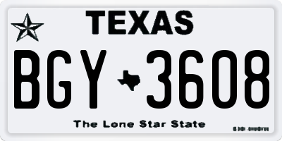 TX license plate BGY3608