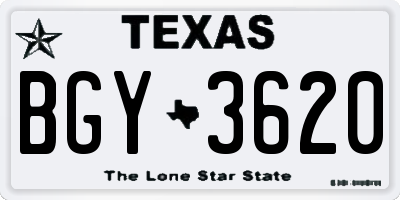 TX license plate BGY3620