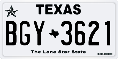TX license plate BGY3621