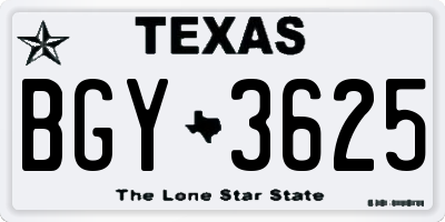 TX license plate BGY3625