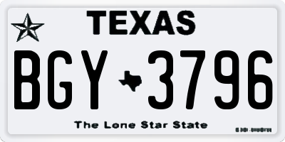 TX license plate BGY3796