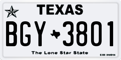 TX license plate BGY3801