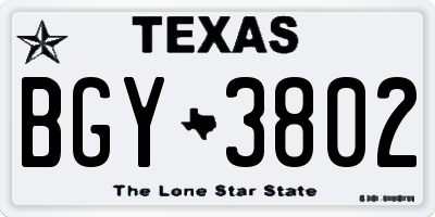 TX license plate BGY3802