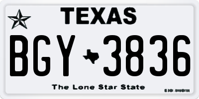 TX license plate BGY3836