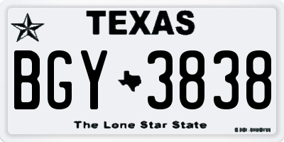 TX license plate BGY3838